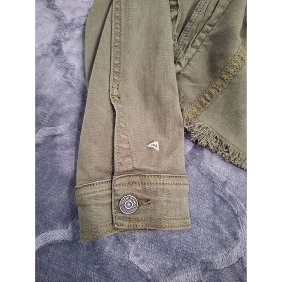 EUC Hidden Los Angeles Olive Green Distressed Cropped Denim Jacket With Raw Hem/ - Picture 9 of 9